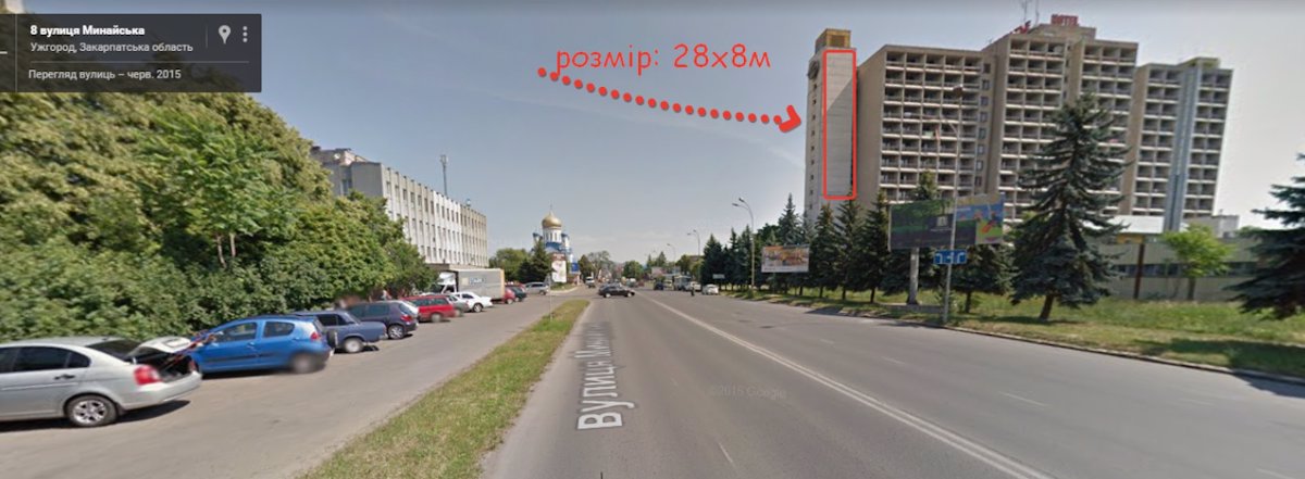 Брандмауер №220858 в місті Ужгород (Закарпатська область), розміщення зовнішнішньої реклами, IDMedia-оренда найнижчі ціни!