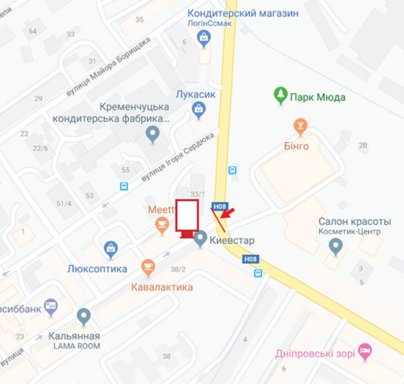 IDMedia Наружная реклама в городе Кременчуг (Полтавская область), Ситилайт в городе Кременчуг №243531 схема