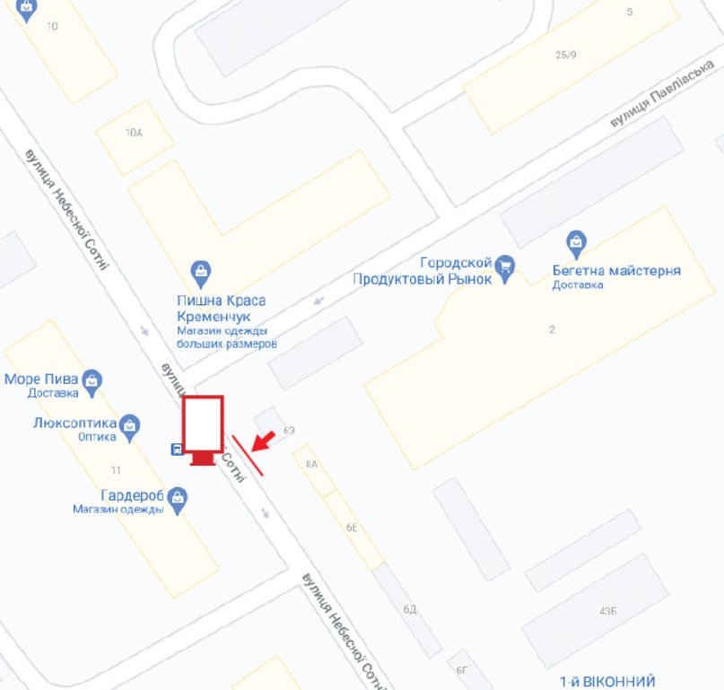 IDMedia Наружная реклама в городе Кременчуг (Полтавская область), Ситилайт в городе Кременчуг №243537 схема